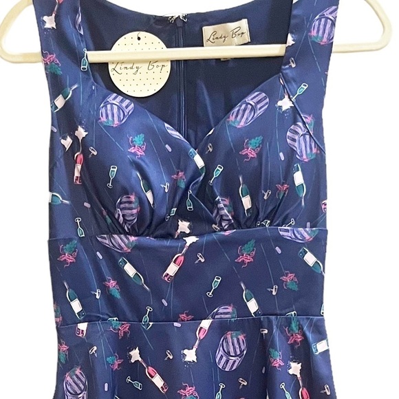Lindy Bop 50’s Pinup Dress Fit & Flare Sweetheart Neckline Blue Wine Party Sz 4 - Picture 10 of 10